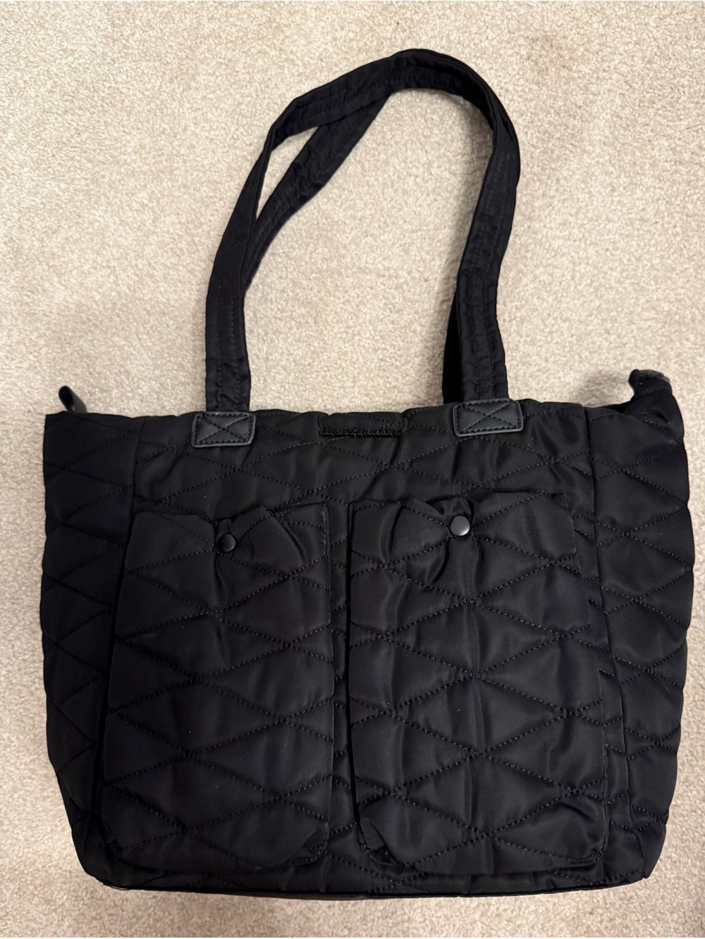 Enzo Angiolini Black Quilted Tote with Front Pockets